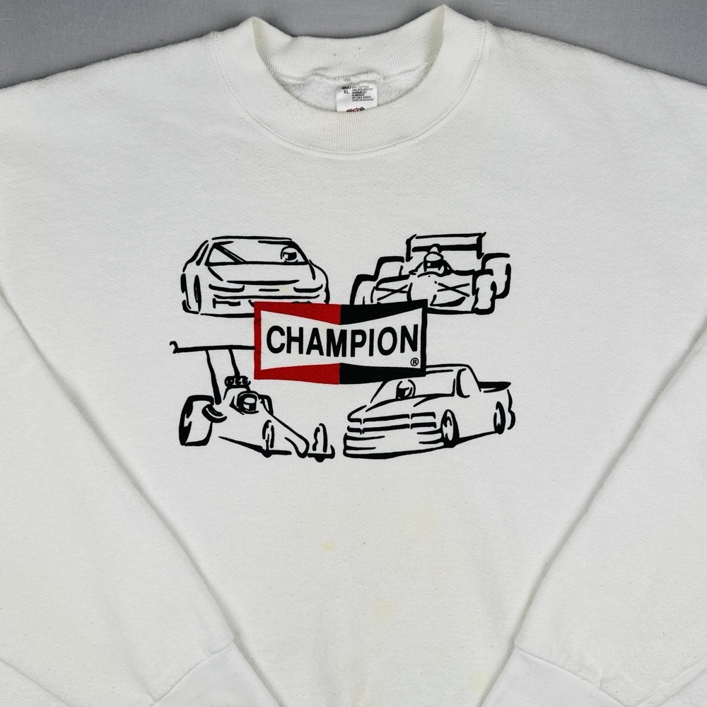 Vintage Champion Racing Crewneck Sweatshirt White Fruit of the Loom XL